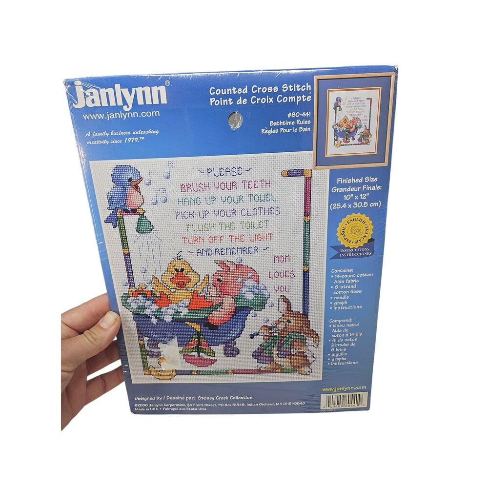 NEW Janlynn Counted Cross Stitch Kit Bathtime Rules 80-441 Baby Bath Nursery